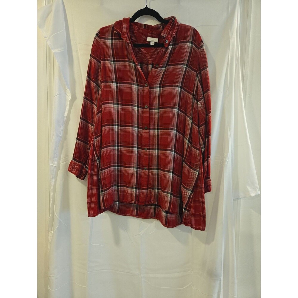 J. Jill Red Plaid Button Down Flannel Shirt